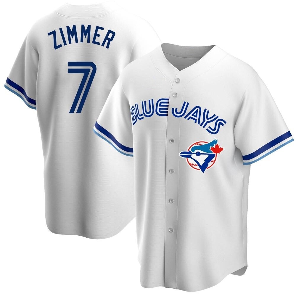Replica Toronto Blue Jays Bradley Zimmer Home Cooperstown Collection Jersey - White Replica Toronto Blue Jays Bradley Zimmer Home Cooperstown Collection Jersey - White