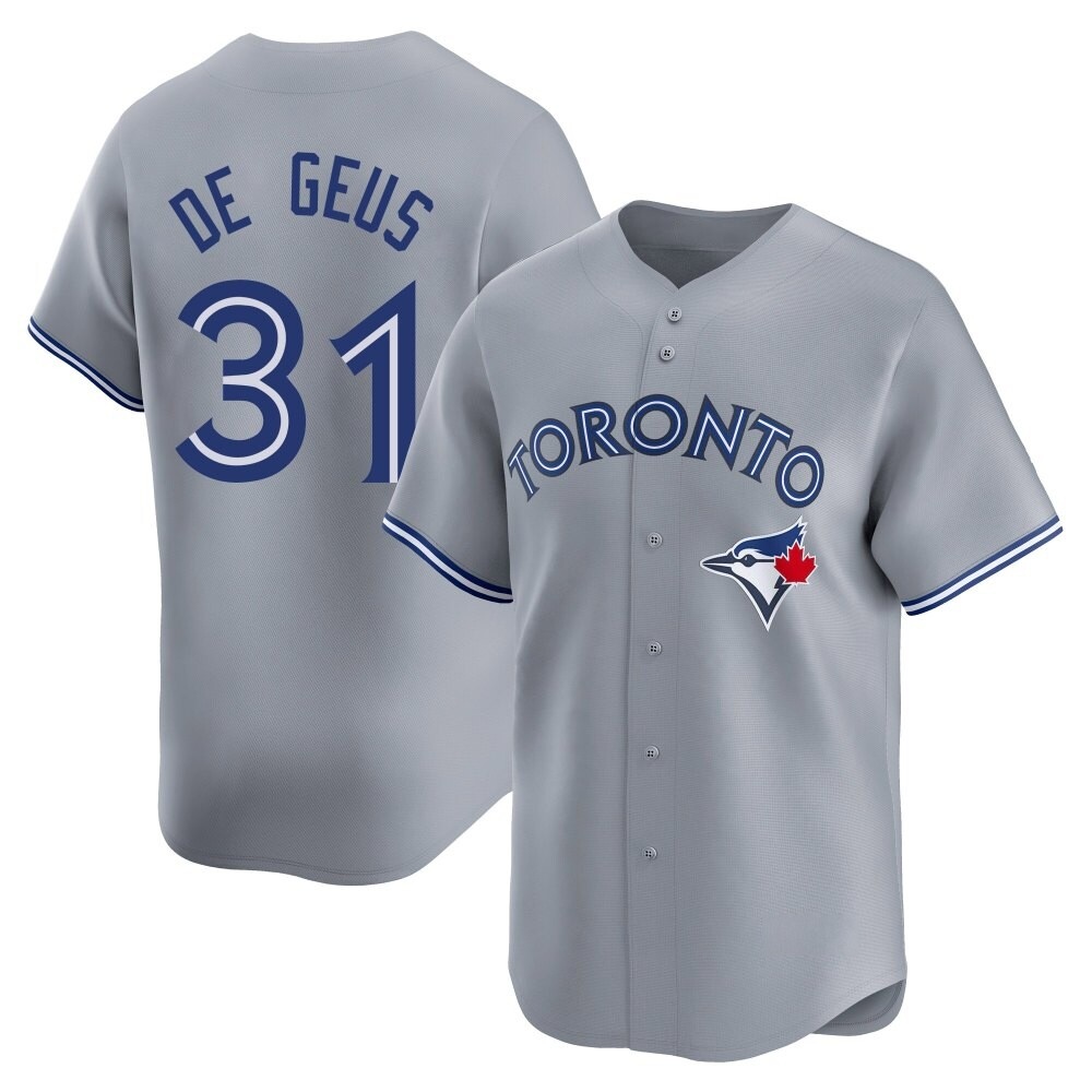 Youth Limited Toronto Blue Jays Brett de Geus Away Jersey - Gray Youth Limited Toronto Blue Jays Brett de Geus Away Jersey - Gray