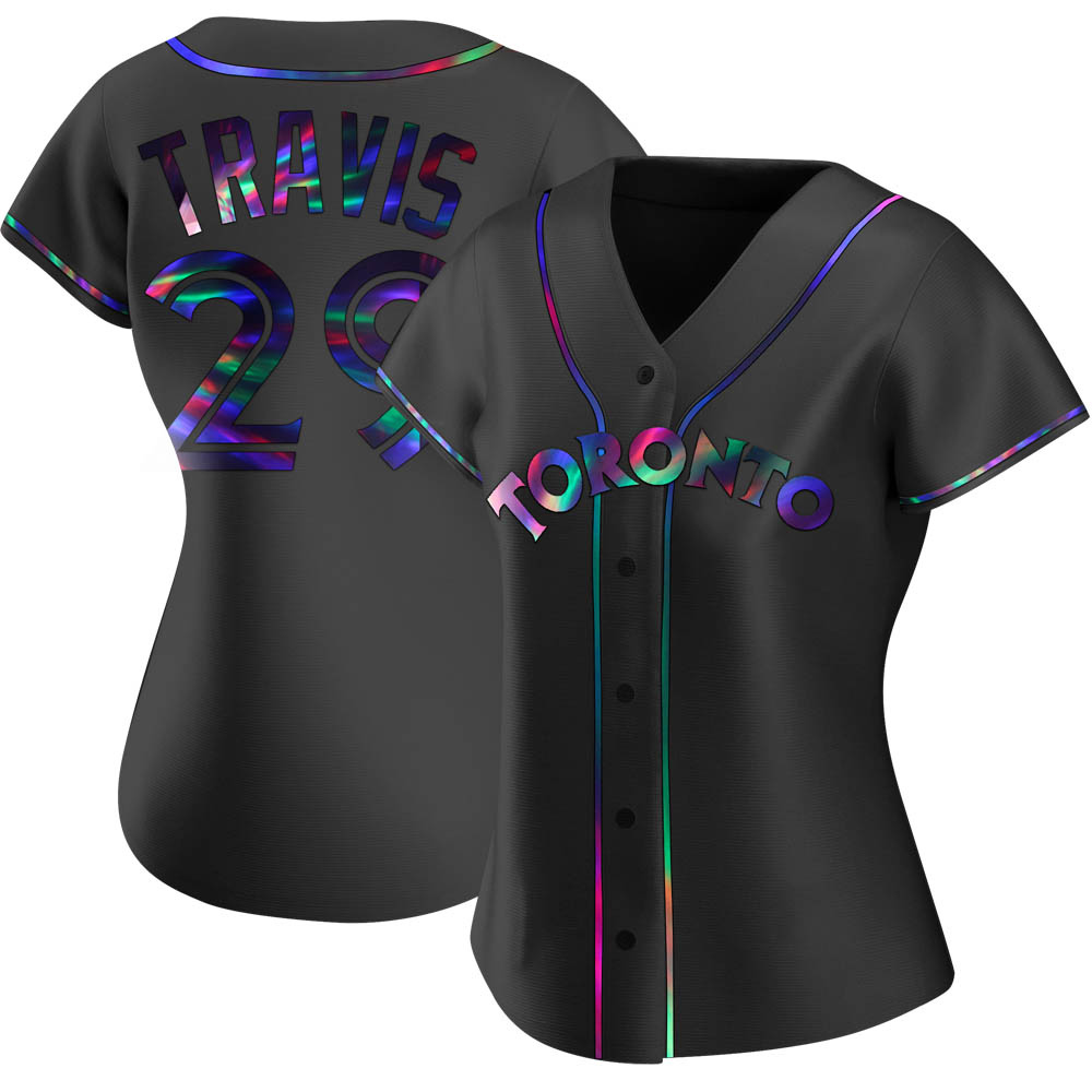 Women's Replica Toronto Blue Jays Devon Travis Alternate Jersey - Black Holographic Women's Replica Toronto Blue Jays Devon Travis Alternate Jersey - Black Holographic