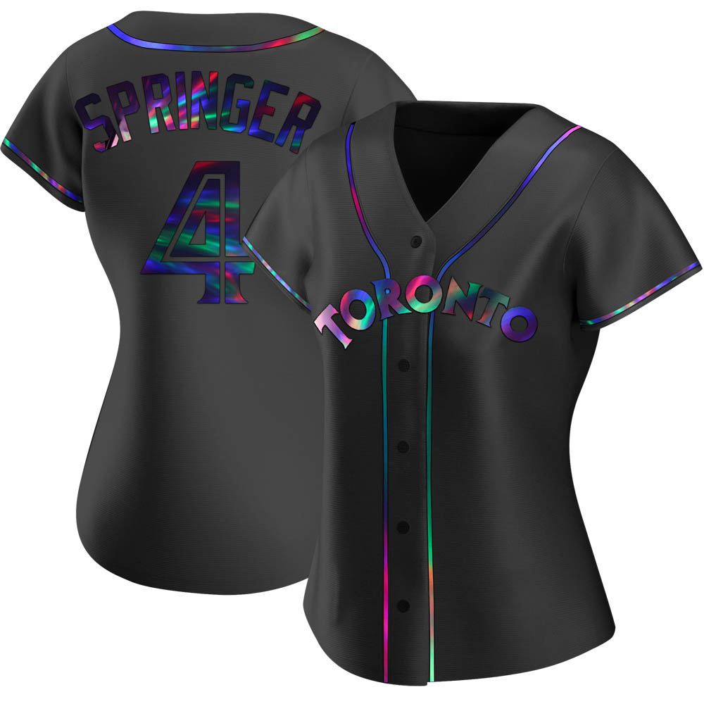 Women's Replica Toronto Blue Jays George Springer Alternate Jersey - Black Holographic Women's Replica Toronto Blue Jays George Springer Alternate Jersey - Black Holographic