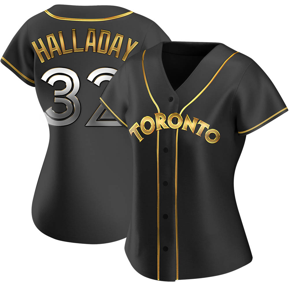 Women's Replica Toronto Blue Jays Roy Halladay Alternate Jersey - Black Golden Women's Replica Toronto Blue Jays Roy Halladay Alternate Jersey - Black Golden