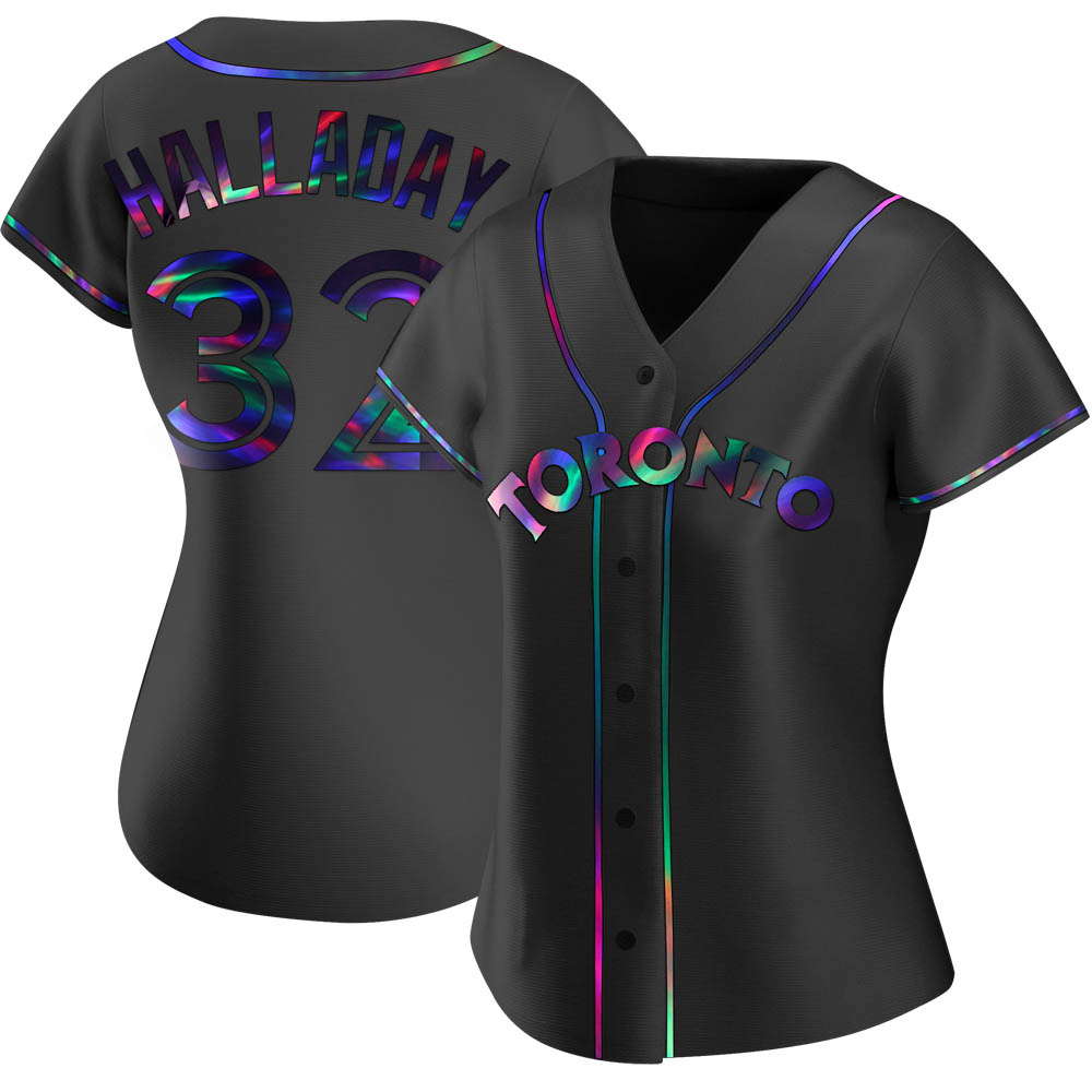 Women's Replica Toronto Blue Jays Roy Halladay Alternate Jersey - Black Holographic Women's Replica Toronto Blue Jays Roy Halladay Alternate Jersey - Black Holographic